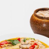 Curry Noodle · Gluten-free. Curry sauce with sauteed rice noodles, green peppers, mushrooms and bamboo shoo...