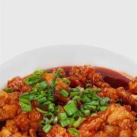 Bangkok Chicken · Lightly breaded chicken sauteed with sweet and sour sauce and topped with green onions.