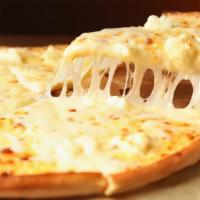 Five Cheese Pizza · Our fresh, daily made dough, loaded with mozzarella, cheddar, feta, provolone and Parmesan c...
