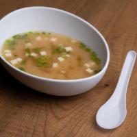 Miso Soup [Gf] · Scratch-Made Miso & Dashi Broth + Tofu + Wakame Seaweed + Scallions.