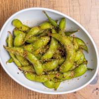 Spicy Edamame [*Gf, V] · Edamame Pods tossed with our Spicy Poke Sauce + Togarashi.