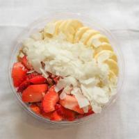 Nutaya Pitaya Bowl · Pitaya, almond milk, almond butter, strawberry blend. Topped with banana, strawberry, granol...