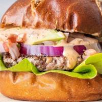 Baja Burger · Lettuce, Pico de Gallo, Red Onion, Avocado, Sriracha Aioli