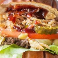 Bbq Burger · Lettuce, Red Onion, Tomato, Crispy Onions, Smoked Gouda, BBQ Sauce