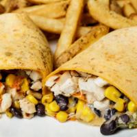 Spicy Jalapeño Wrap · Grilled chicken, jalapeños, pepper jack cheese, roasted black bean and corn salsa with chipo...