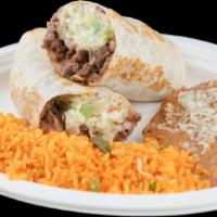 Burrito Dinner · Burrito comes with beans, lettuce, tomato, sour cream, avocado and cheese. Served with rice,...