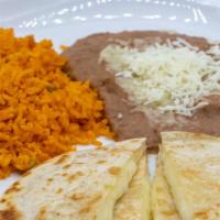 Quesadilla Dinner · Two quesadilla and meat choice. Rice and beans.