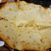 Garlic Bread · Artisan Bread Brushed with Roasted Garlic Olive Oil, covered with Parmesan and Mozzarella Ch...