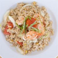 Thai Fried Rice · Thai Jasmine Rice Wok fried with egg, fresh tomato onion and your choice of protean.