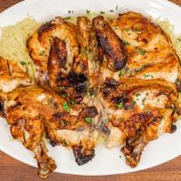 Rotisserie Chicken (Whole) · Spicy. Whole spring chicken marinated in yogurt, garlic, ginger, cumin, coriander, and India...