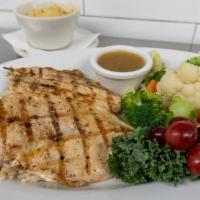 Coolgrange Chicken · Two plump chicken breasts grilled and served. on rice pilaf with your choice of orange. marm...