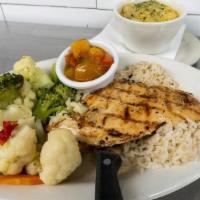 Coolgrange Lunch · One chicken breast grilled and served on rice pilaf with choice of Orange marmalade, Irish w...