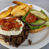 Fat Adam · A juicy half-pound burger grilled to order. and nestled on a toasted Kaiser roll. Topped. wi...