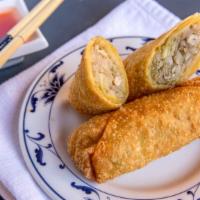 Egg Roll  (1) 春卷 · One handrolled egg roll filled with ground Chicken and vegetables. Served in two piece.