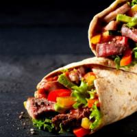 Steak Fajita Wrap · Yummy angus steak with red and green bell peppers, lettuce, provolone cheese with our secret...