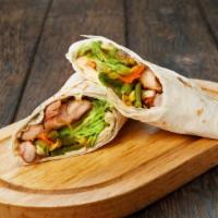 Bbq Chicken Wrap · Mouth-watering BBQ chicken wrap made with lettuce, tomatoes, provolone cheese, and BBQ drizz...