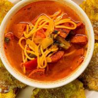 Salchichon Soup · Made to order spanish sausage soup with noodles or rice.