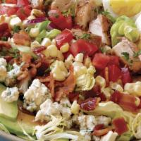 Cobb Salad · Grilled chicken, bacon, tomato, cucumber, boiled egg, Monterey jack cheese, and mild cheddar...