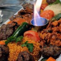 Sultan Platter · Beef kebab (gluten-free, dairy free), Kofte (dairy free), doner (gluten-free, dairy free), c...