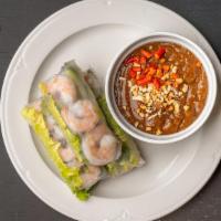 Fresh Spring Rolls (Shrimp) · 3 Piece Fresh rice paper wrap with Shrimp, lettuce, carrots, green onions, cilantro and side...