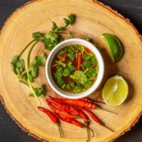 Bang Bang Sauce (Jeo Som) · Spicy Laotian Special Dipping sauce  Thai Chili peppers , Cilantro and  Lime juice Dipping s...