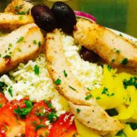 Grilled Chicken Greek Salad · Chargrilled chicken tenders set on our Greek salad.