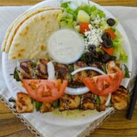 Chicken Kabob · A generous portion of chicken, marinated with Greek spices and chargrilled with red peppers,...