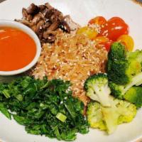 Thai · Garlic fried rice, broccoli, sautéed mushrooms, blistered tomatoes, sautéed kale and cabbage...