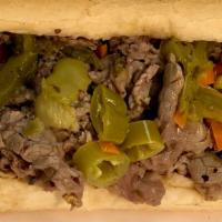 Combo Beef And Sausage Sandwich · Italian beef and Italian sausage served on toasted French bread, slightly dipped in natural ...