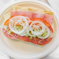 Mixed Sub · Mixed sub is made with krakus ham, salami, swiss cheese, and topped with lettuce, tomatoes, ...