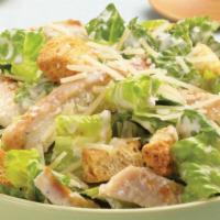 Chicken Caesar Salad · Chopped romaine lettuce, Caesar dressing, croutons & grilled chicken (210 Cal.)