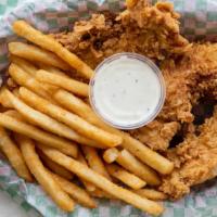 Chicken Tenders · Two pieces. served with fries and can soda.