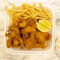 Shrimp & Chicken Combo  · 10 shrimp + 3 chicken wings or tender 
coms with fries