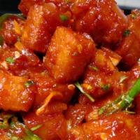 Paneer 65 · Cubes of Indian cheese, battered in a spiced flour mixture and fried.