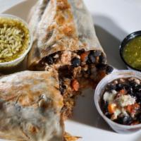 Big Salsa Street Burrito · Black beans, Chihuahua cheese, sauteed bell peppers and onions in adobo seasoning, sour crea...
