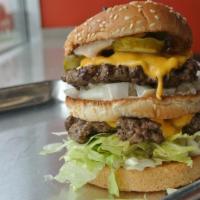 Andy All-Star Burger · 1/2 lb, two chargrilled patties, lettuce, double cheese, pickles and onions on a triple deck...