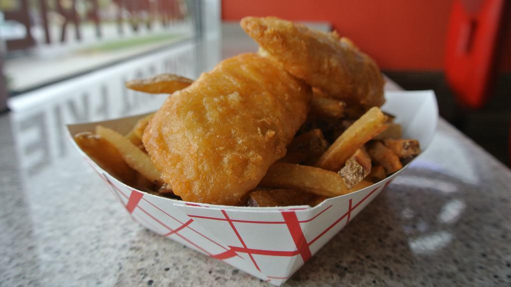 Fish And Chips · 3 pieces of  fresh Icelandic Cod Filets,  served with our hand-cut fries & Spag Slaw no drink included.