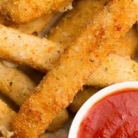Mozzarella Sticks · Coated with a crisp breading, sprinkled with Parmesan cheese and served with marinara sauce.