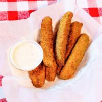 Fried Pickle Spears · Served with ranch dressing.