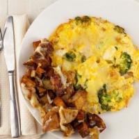 West Coast Skillet · A frittata filled with grilled chicken, broccoli, onions, cream cheese & Monterey jack chees...