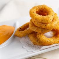 Fried Calamari · Lightly breaded and fried squid rings, served with spicy mayo.