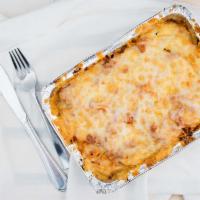 Baked Spaghetti · Baked with your choice of homemade meat, tomato vegetarian or Alfredo sauce, topped with che...