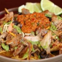 Nachos  (Your Way) · Build It Your Way: In house crispy lime chips, 1 Protein, 3 Toppings, 1 Salsa, Vida Sour Cre...