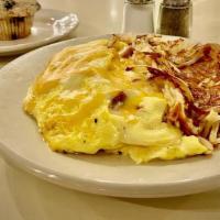 Ham & Cheese Omelet (Dd) · A classic! Three egg omelet made with fresh eggs plenty of diced ham and melted American che...