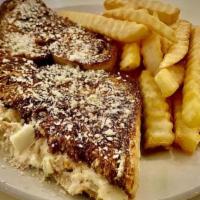 Gc Tuna Melt · tuna salad, American, parmesan and Monterey jack cheese on grilled marble rye bread, served ...