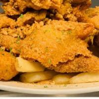 Seafood Platter · All your favorites in one! Fried shrimp, fried catfish, frog legs, alligator tail, crawfish,...