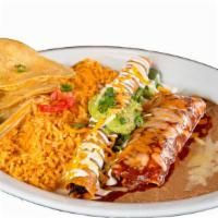Three Amigos · Three of our most popular items:
A cheese quesadilla, a shredded beef or chicken enchilada, ...