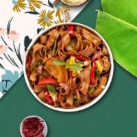 Cheaper By The Drunken Noodles · Wide rice noodle, egg, bean sprout, green onion, bell pepper, and basil.