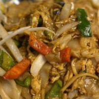Drunken Noodle · Hot. Sautéed wide fresh rice noodle with choice of meat, broccoli, bamboo shoots, egg white ...