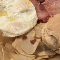 Country Ham · Two eggs, gravy with toast or biscuits or corn bread.